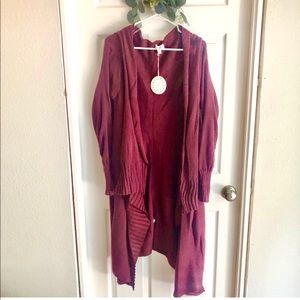 New long burgundy duster cardigan sweater